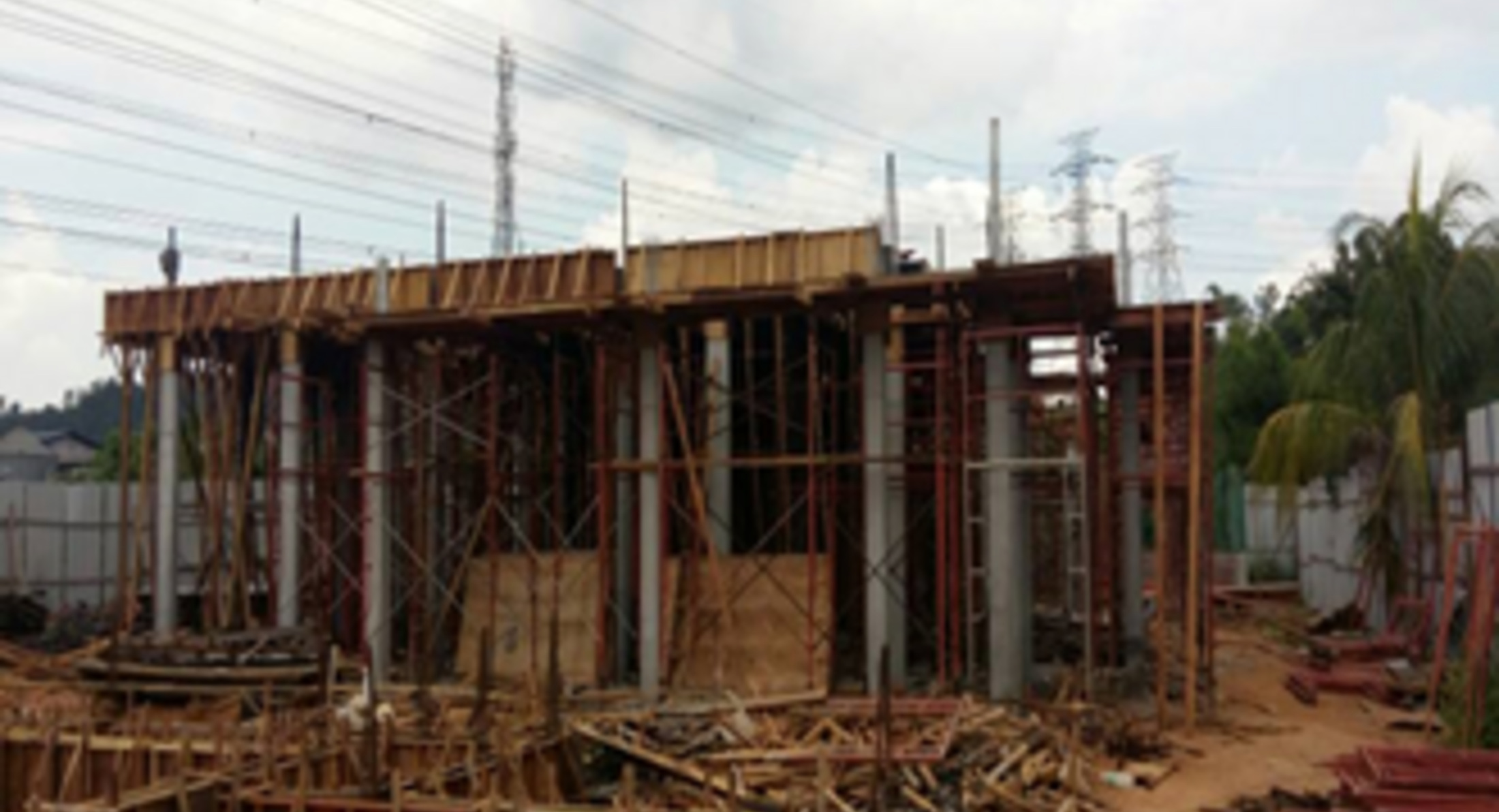 Construction progress on semi-detached houses in Rawang